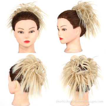 Wholesale Cheap Messy Scrunchie Elastic Band Hair Bun Straight Updo Hairpiece heat Resistant Natural Synthetic Hair Chignon